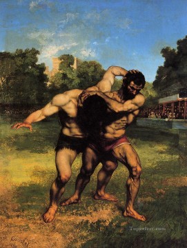  gustav lienzo - Los luchadores Realismo Realista pintor Gustave Courbet